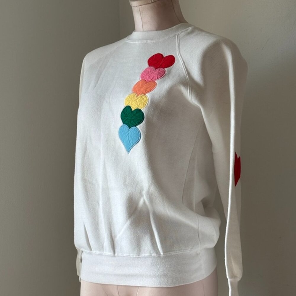 Rare Vintage 80's Rainbow Heart White Crewneck Sweatshirt | Size M